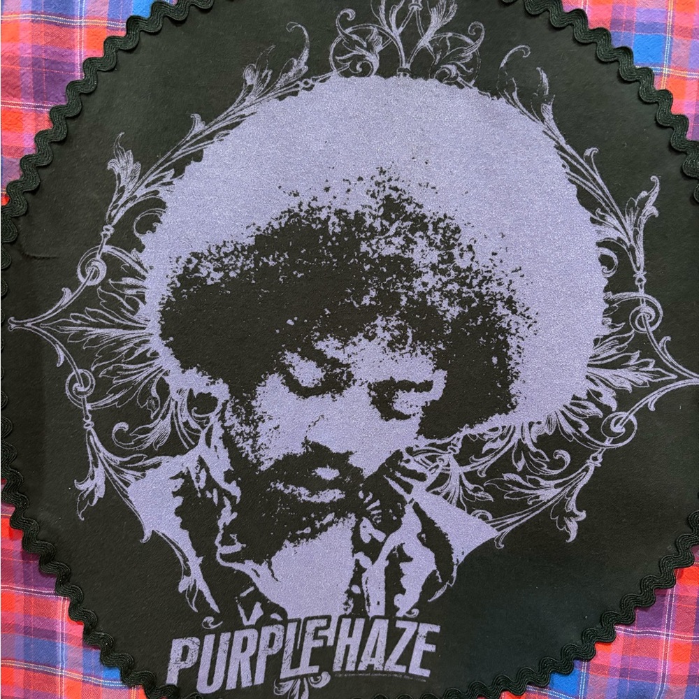 Upcycled Custom Made Band Flannel with Jimi Hendrix Purple Haze